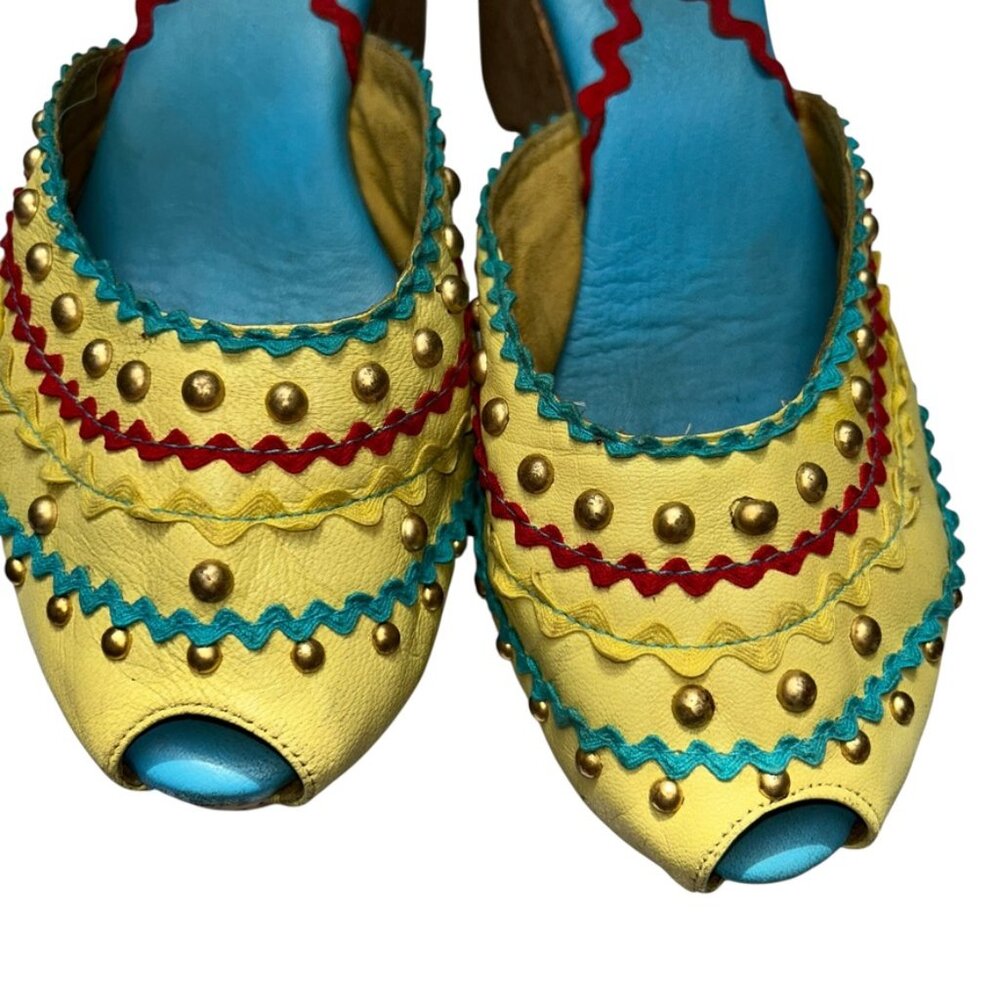 Vintage Yellow and Blue Mules with Cork Heel - Picture 3 of 6